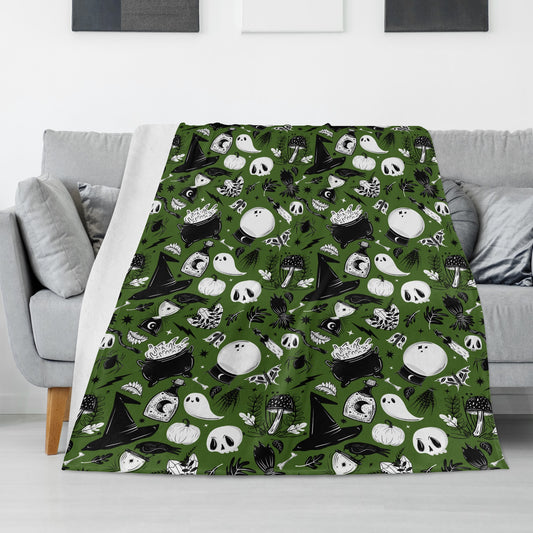 Forest Witch Witchy Gothic Green Black Fleece Blanket