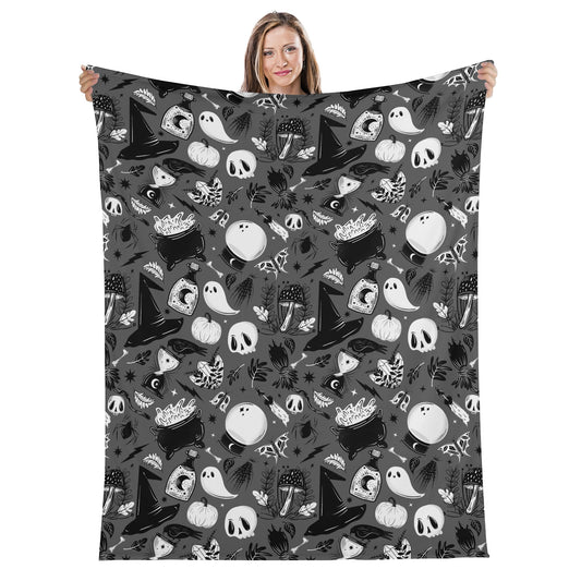 Forest Witch Witchy Gothic Gray Black Fleece Blanket