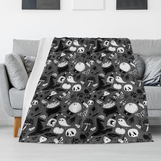 Forest Witch Witchy Gothic Gray Black Fleece Blanket