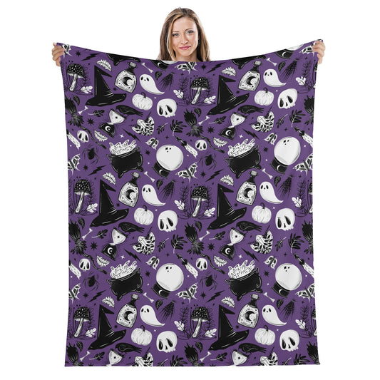 Forest Witch Witchy Gothic Purple Black Fleece Blanket