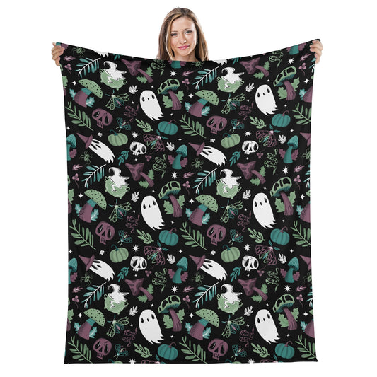 Midnight Magick Forest WItch Mushroom Witchy Gothic Fleece Blanket