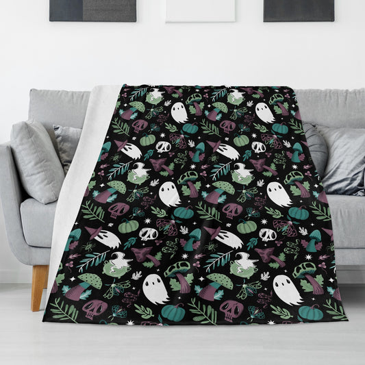 Midnight Magick Forest WItch Mushroom Witchy Gothic Fleece Blanket