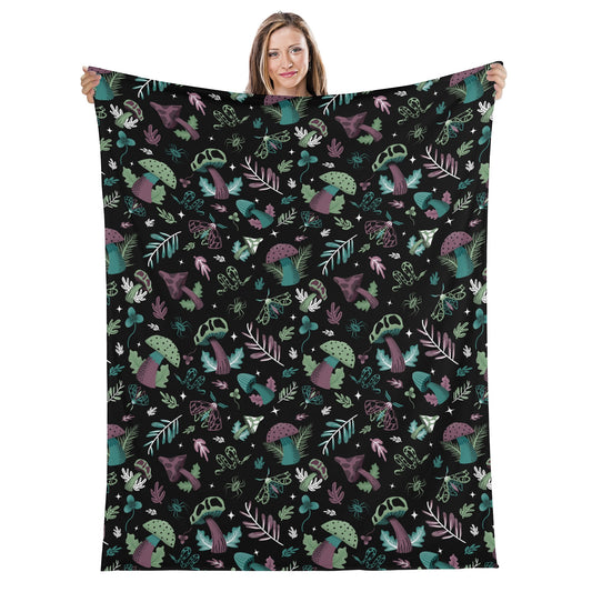 Midnight Mushrooms Forest Witch Witchy Gothic Fleece Blanket