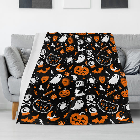 Spooky Halloween Black Orange Fleece Blanket