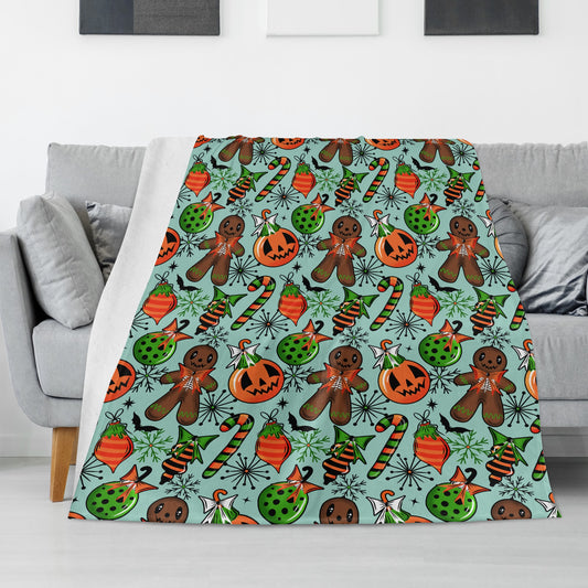 Gingerdead Baubles Spooky XMAS Creepmas Mint Black Orange Green Fleece Blanket