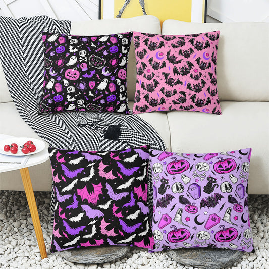 Spooky Pastel Goth Gothic Bats Halloween Set of 4 Pillow Covers