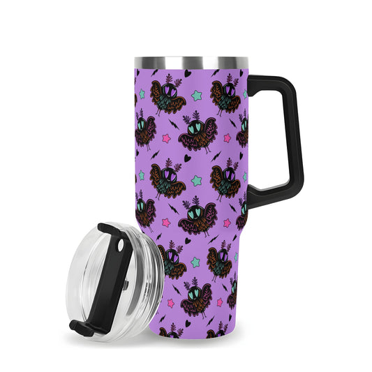 Spooky Cute Mothman Cryptid 40oz Stainless Steel Tumbler Gift With Black Handle and Straw