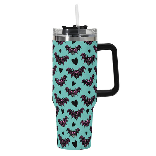 Spooky Cute Pastel Goth Bats 40oz Stainless Steel Tumbler Gift With Black Handle and Straw