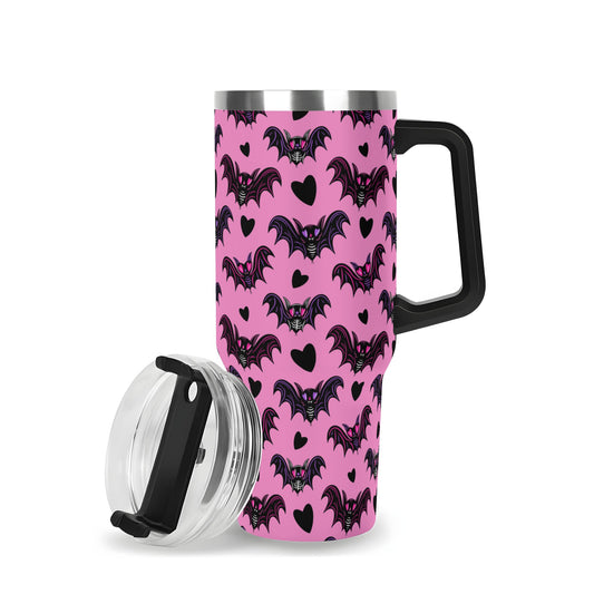 Spooky Cute Pastel Goth Bats 40oz Stainless Steel Tumbler Gift With Black Handle and Straw