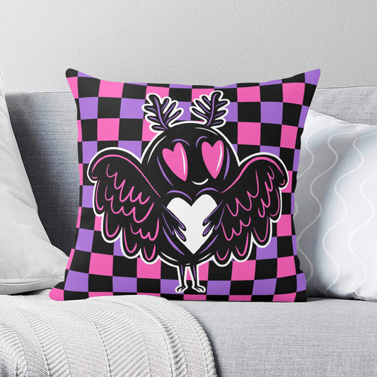 Spooky Cute Cryptid Mothman Purple Pink Check Valloween Pillow Cover - Available in 5 Sizes