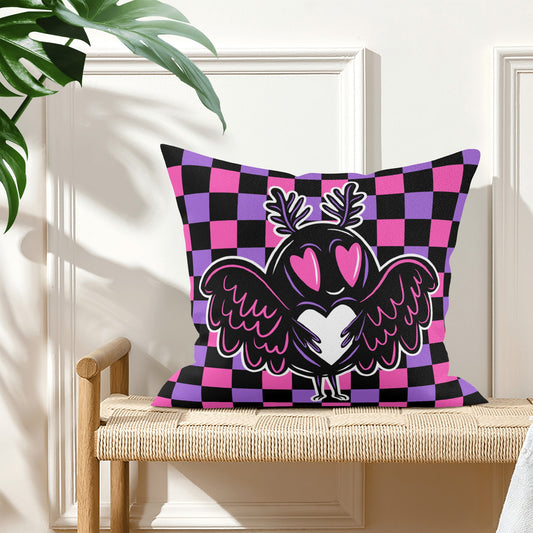 Spooky Cute Cryptid Mothman Purple Pink Check Valloween Pillow Cover - Available in 5 Sizes