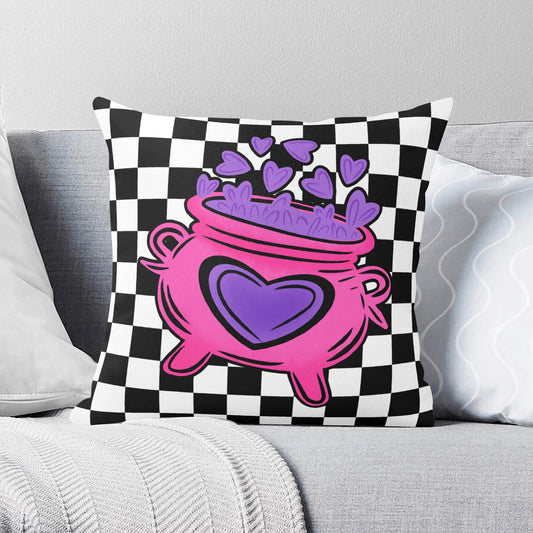 Spooky Cute Purple Pink Witchy Love Cauldron Check Valloween Pillow Cover - Available in 5 Sizes