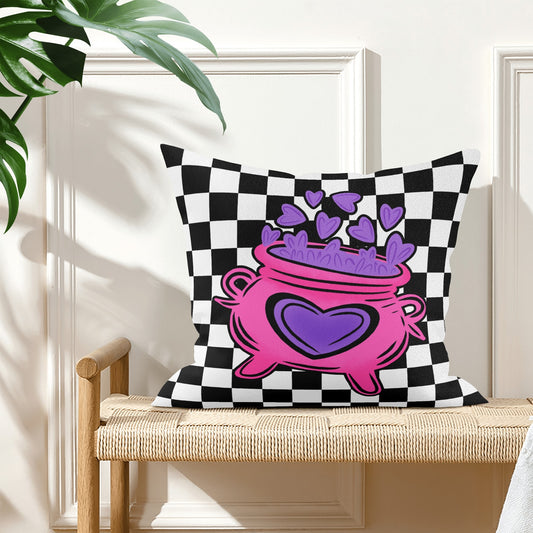 Spooky Cute Purple Pink Witchy Love Cauldron Check Valloween Pillow Cover - Available in 5 Sizes