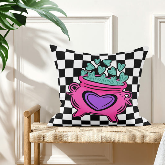 Spooky Cute Purple Pink Teal Witchy Love Cauldron Check Valloween Pillow Cover - Available in 5 Sizes