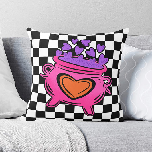 Spooky Cute Purple Pink Orange Witchy Love Cauldron Check Valloween Pillow Cover - Available in 5 Sizes