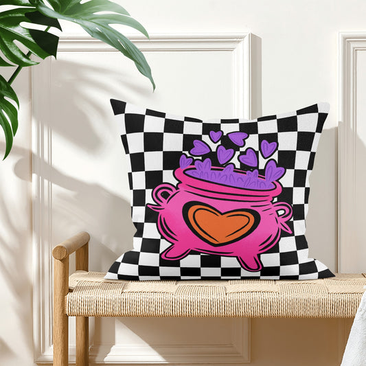 Spooky Cute Purple Pink Orange Witchy Love Cauldron Check Valloween Pillow Cover - Available in 5 Sizes