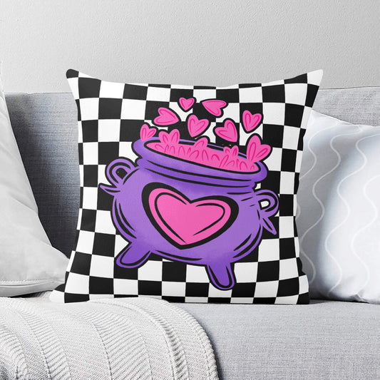 Spooky Cute Purple Pink Witchy Love Cauldron Check Valloween Pillow Cover - Available in 5 Sizes