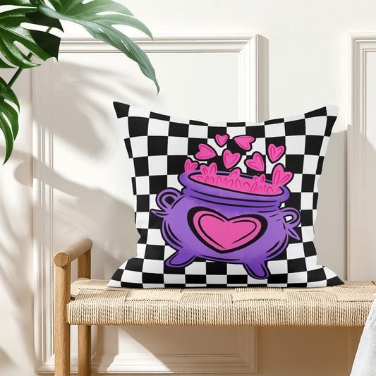 Spooky Cute Purple Pink Witchy Love Cauldron Check Valloween Pillow Cover - Available in 5 Sizes