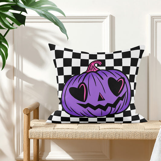 Spooky Cute Purple Jack-O-Lantern Check Valloween Pillow Cover - Available in 5 Sizes