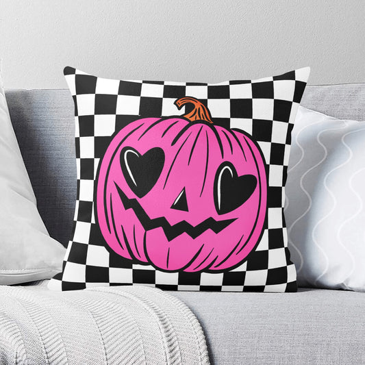 Spooky Cute Pink Jack-O-Lantern Check Valloween Pillow Cover - Available in 5 Sizes