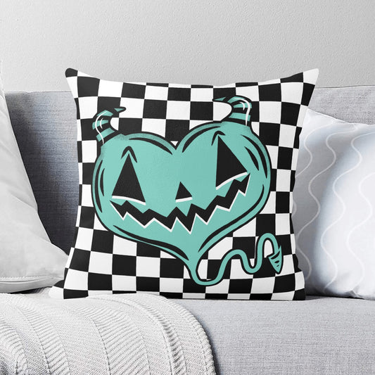 Spooky Cute Devil Heart Teal Check Valloween Pillow Cover - Available in 5 Sizes