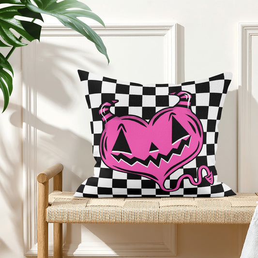 Spooky Cute Devil Heart Pink Check Valloween Pillow Cover - Available in 5 Sizes