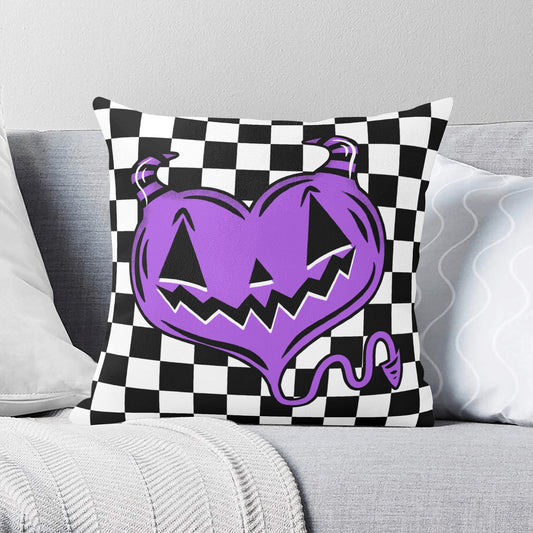 Spooky Cute Devil Heart Purple Check Valloween Pillow Cover - Available in 5 Sizes