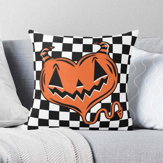 Spooky Cute Devil Heart Orange Check Valloween Pillow Cover - Available in 5 Sizes