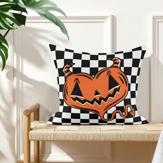 Spooky Cute Devil Heart Orange Check Valloween Pillow Cover - Available in 5 Sizes