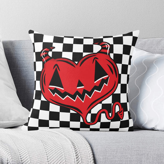 Spooky Cute Devil Heart Red Check Valloween Pillow Cover - Available in 5 Sizes