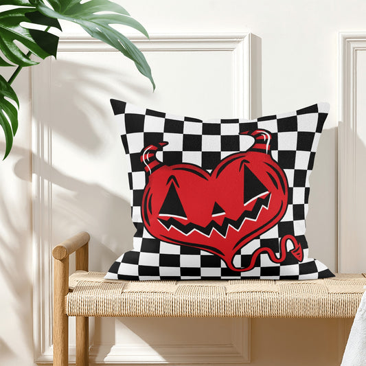 Spooky Cute Devil Heart Red Check Valloween Pillow Cover - Available in 5 Sizes