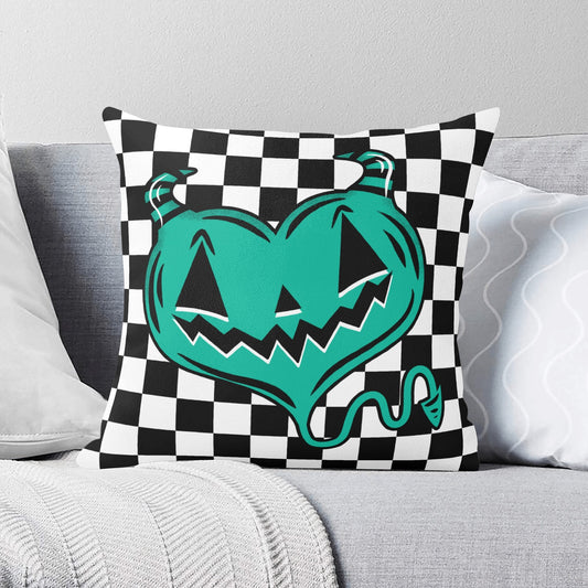 Spooky Cute Devil Heart Teal Check Valloween Pillow Cover - Available in 5 Sizes