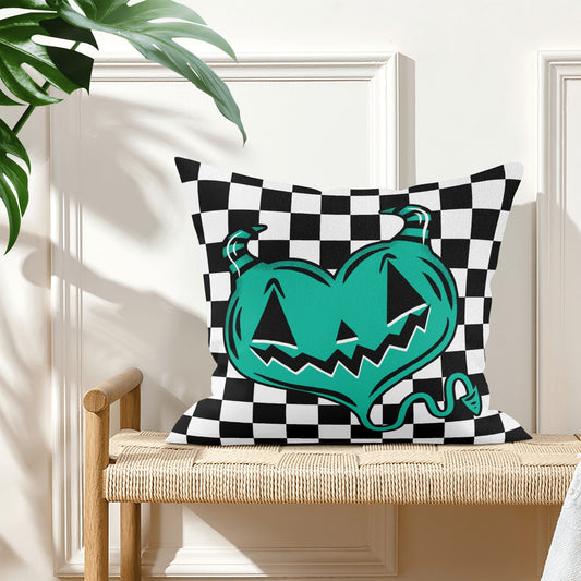 Spooky Cute Devil Heart Teal Check Valloween Pillow Cover - Available in 5 Sizes