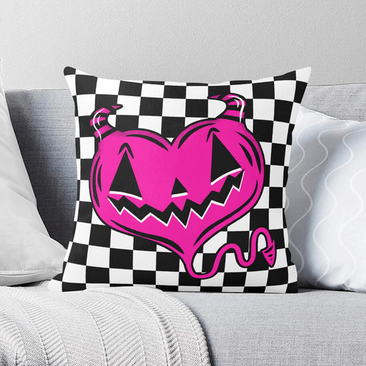 Spooky Cute Devil Heart Pink Check Valloween Pillow Cover - Available in 5 Sizes