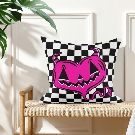 Spooky Cute Devil Heart Pink Check Valloween Pillow Cover - Available in 5 Sizes