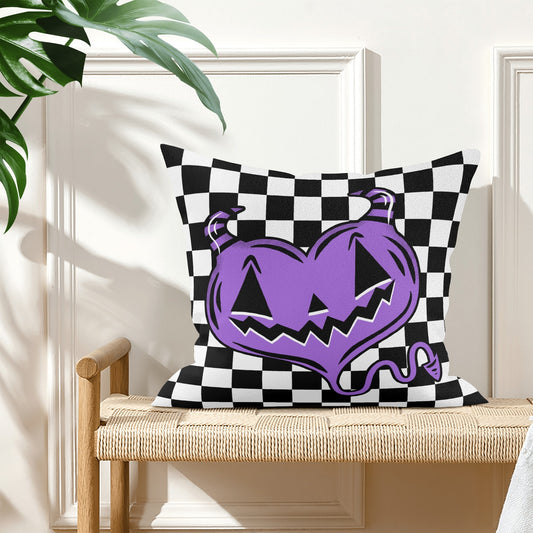 Spooky Cute Devil Heart Purple Check Valloween Pillow Cover - Available in 5 Sizes