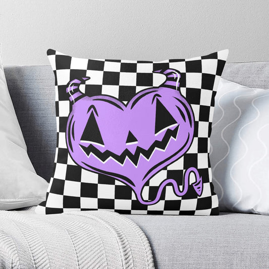 Spooky Cute Devil Heart Lavender Check Valloween Pillow Cover - Available in 5 Sizes