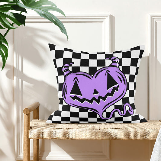 Spooky Cute Devil Heart Lavender Check Valloween Pillow Cover - Available in 5 Sizes