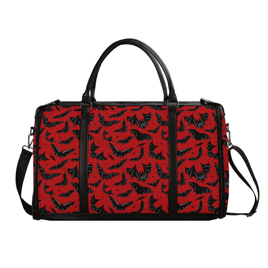 Batty Bats Gothic Red Black PU Leather Duffle Bag Foldable Travel Bag with Trolley Sleeve