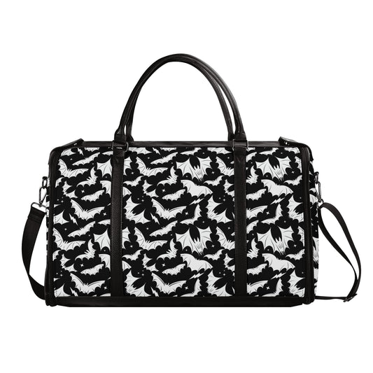 Batty Bats Gothic Black White PU Leather Duffle Bag Foldable Travel Bag with Trolley Sleeve