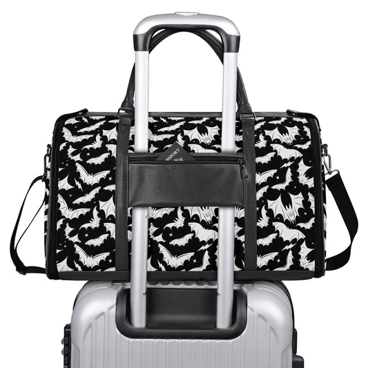 Batty Bats Gothic Black White PU Leather Duffle Bag Foldable Travel Bag with Trolley Sleeve