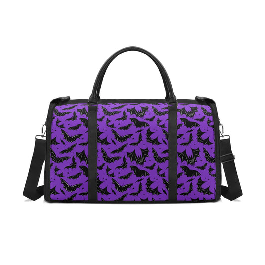 Batty Bats Gothic Purple Black Fabric Duffle Bag Foldable Travel Bag with Trolley Sleeve