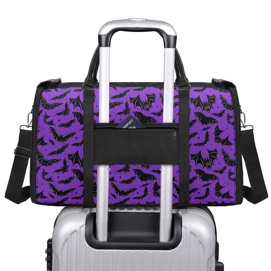 Batty Bats Gothic Purple Black Fabric Duffle Bag Foldable Travel Bag with Trolley Sleeve