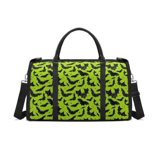 Batty Bats Gothic Green Black Fabric Duffle Bag Foldable Travel Bag with Trolley Sleeve