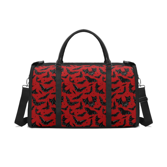 Batty Bats Gothic Red Black Fabric Duffle Bag Foldable Travel Bag with Trolley Sleeve