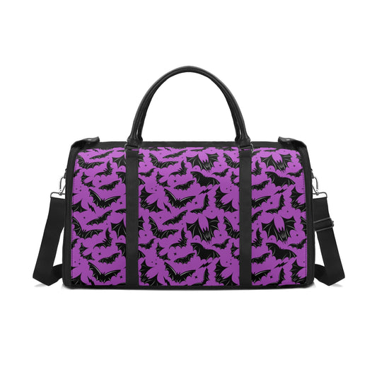 Batty Bats Gothic Orchid Black Fabric Duffle Bag Foldable Travel Bag with Trolley Sleeve