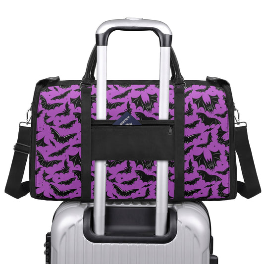 Batty Bats Gothic Orchid Black Fabric Duffle Bag Foldable Travel Bag with Trolley Sleeve