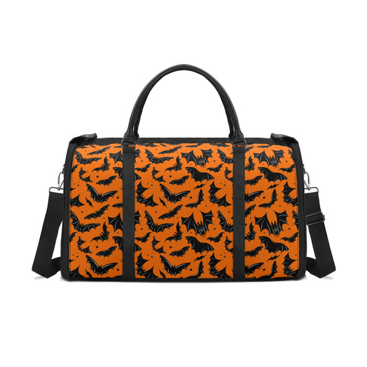 Batty Bats Gothic Orange Black Fabric Duffle Bag Foldable Travel Bag with Trolley Sleeve