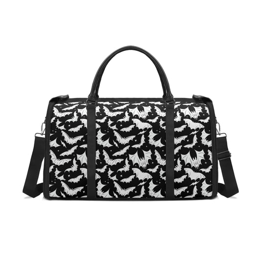 Batty Bats Gothic Black White Fabric Duffle Bag Foldable Travel Bag with Trolley Sleeve