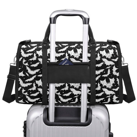 Batty Bats Gothic Black White Fabric Duffle Bag Foldable Travel Bag with Trolley Sleeve